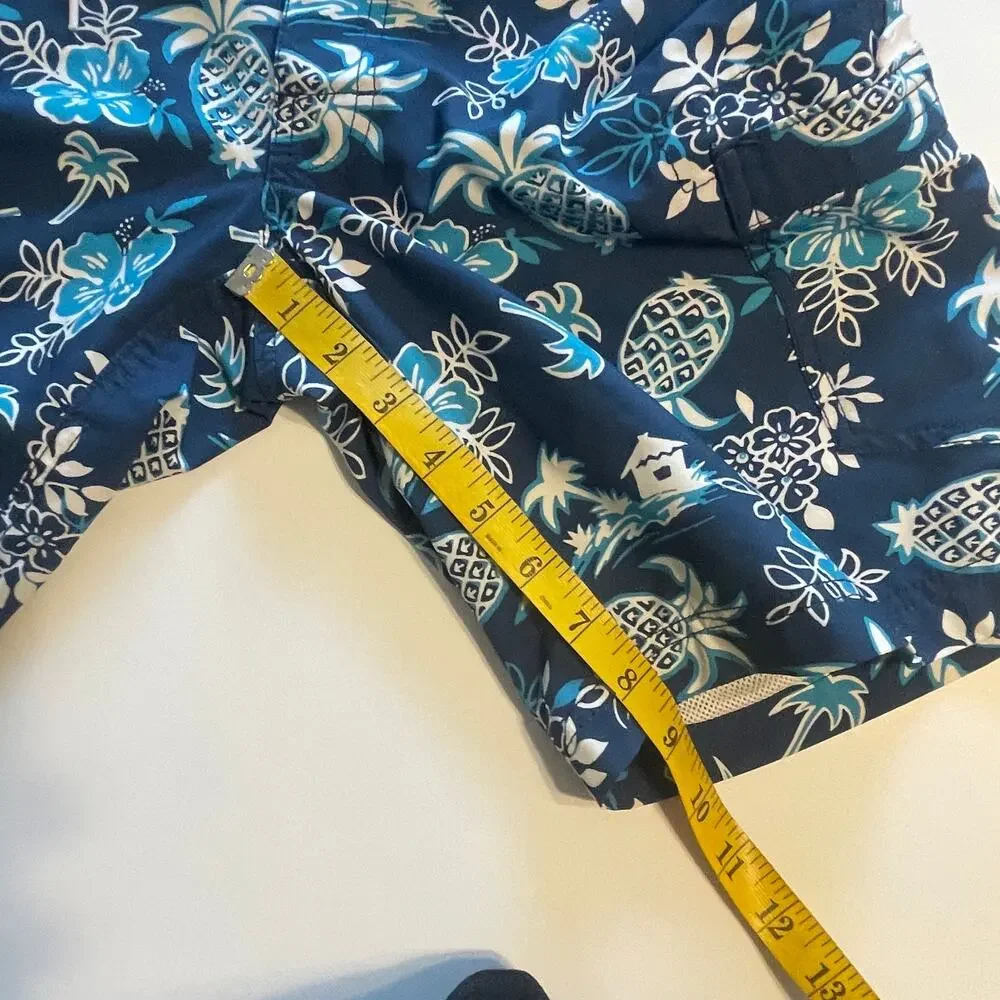 J. Crew Flex Swim Trunks Mens Sz 28 Blue Pineapple Tropical Floral Board Shorts